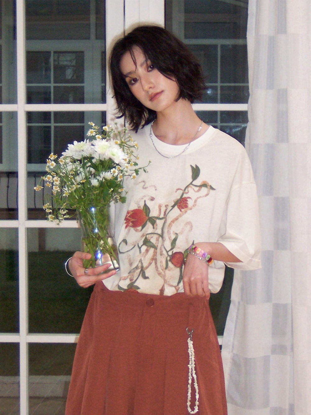 Pomegranate Blossom Graphic Cotton T-Shirt