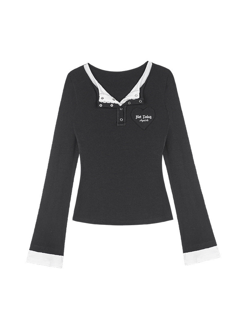 Heart Patch Layered V-Neck Top