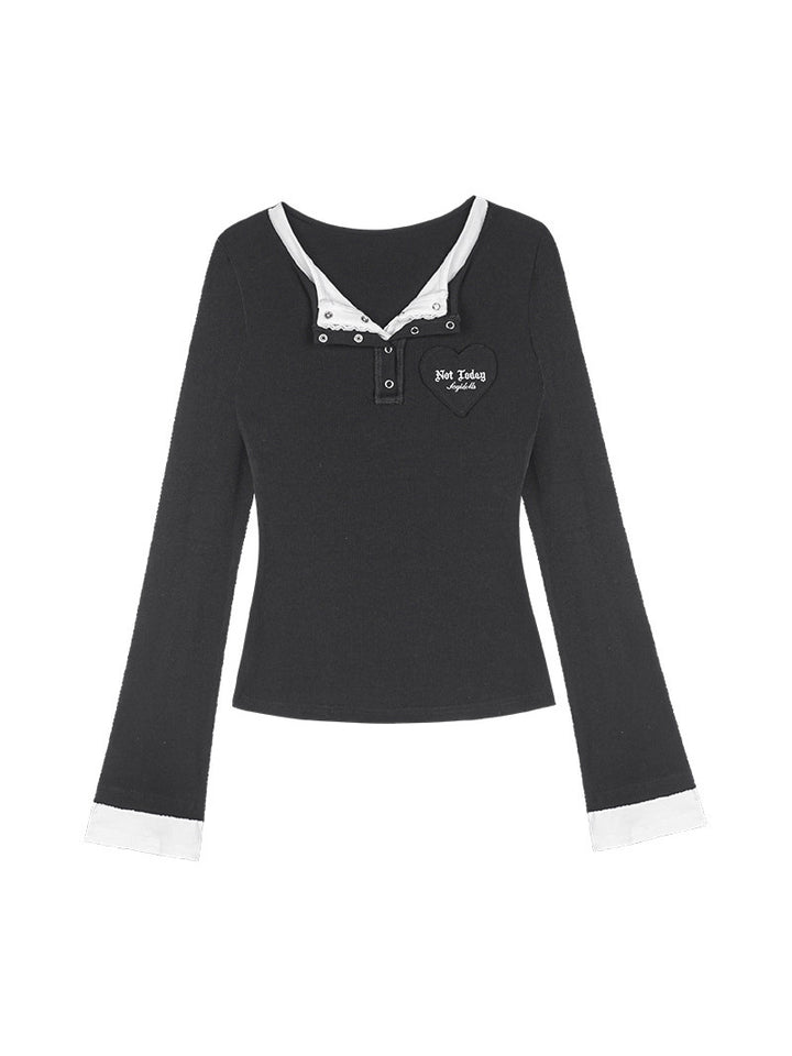 Heart Patch Layered V-Neck Top