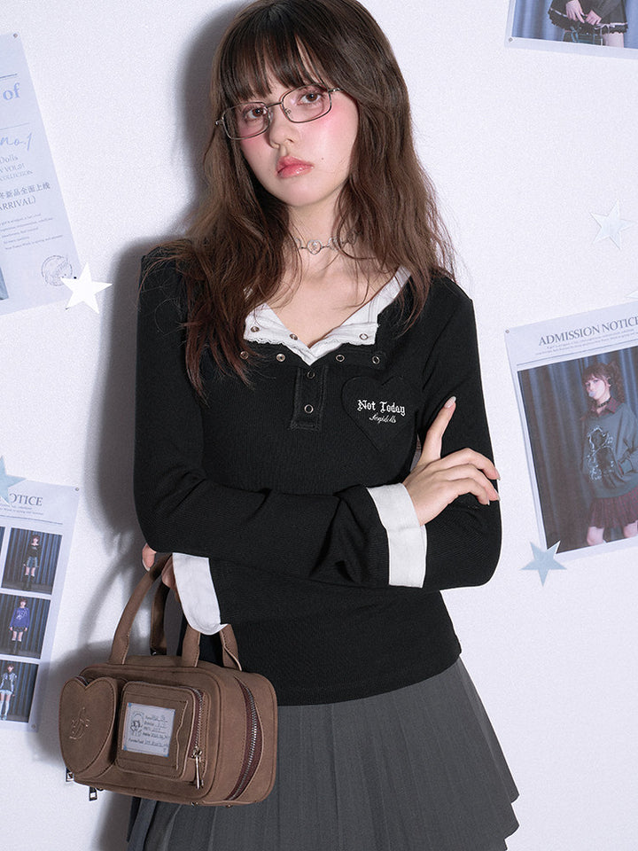 Heart Patch Layered V-Neck Top