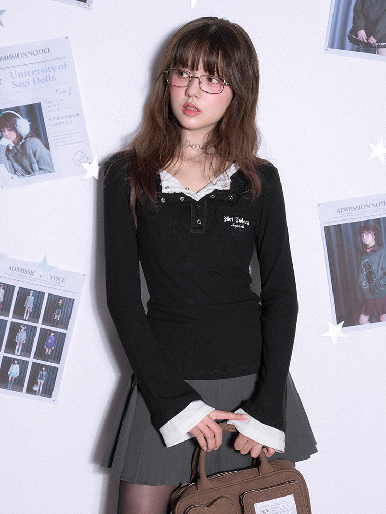 Heart Patch Layered V-Neck Top