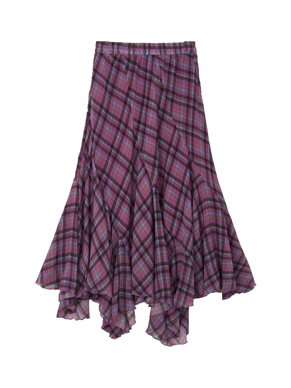 Purple Plaid Asymmetrical Ruffle Maxi Skirt