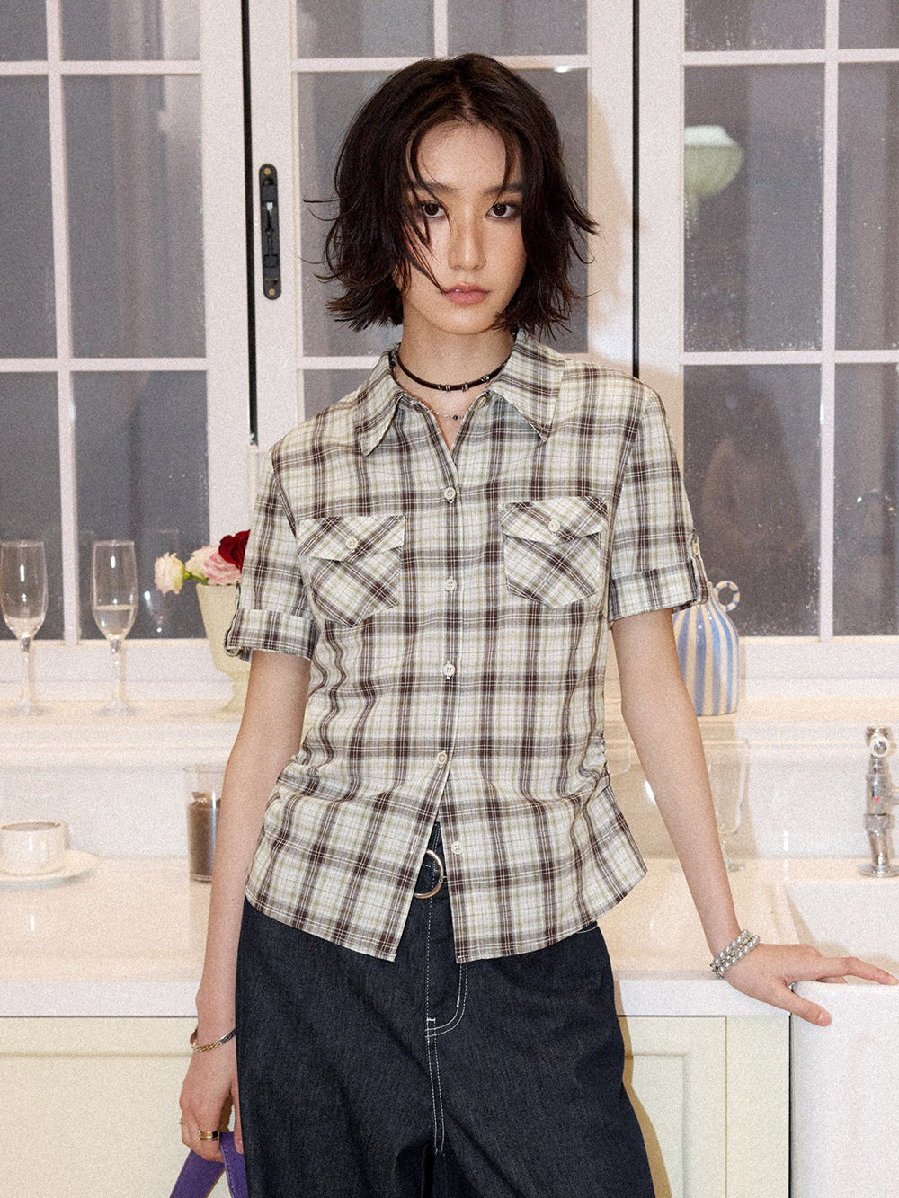 Plaid Short Sleeve Utility Shirt