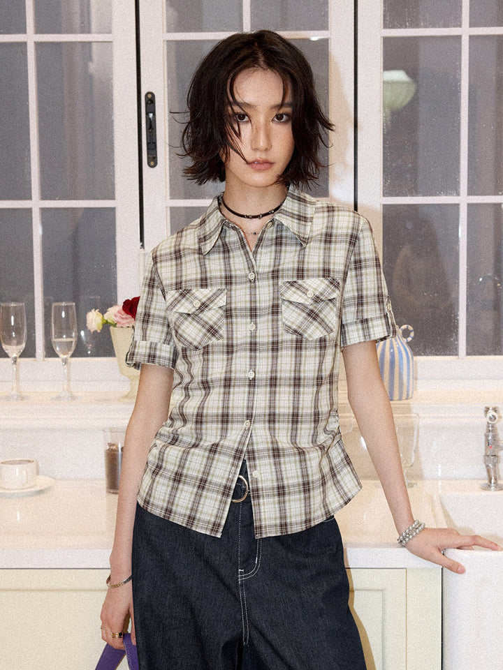 Plaid Short Sleeve Utility Shirt