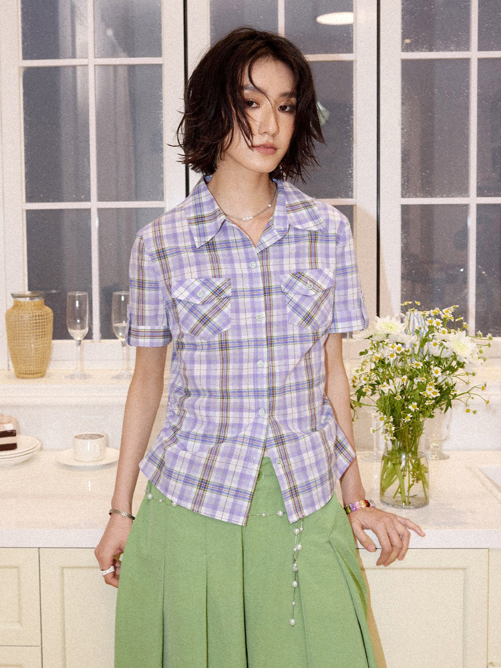Plaid Short Sleeve Utility Shirt