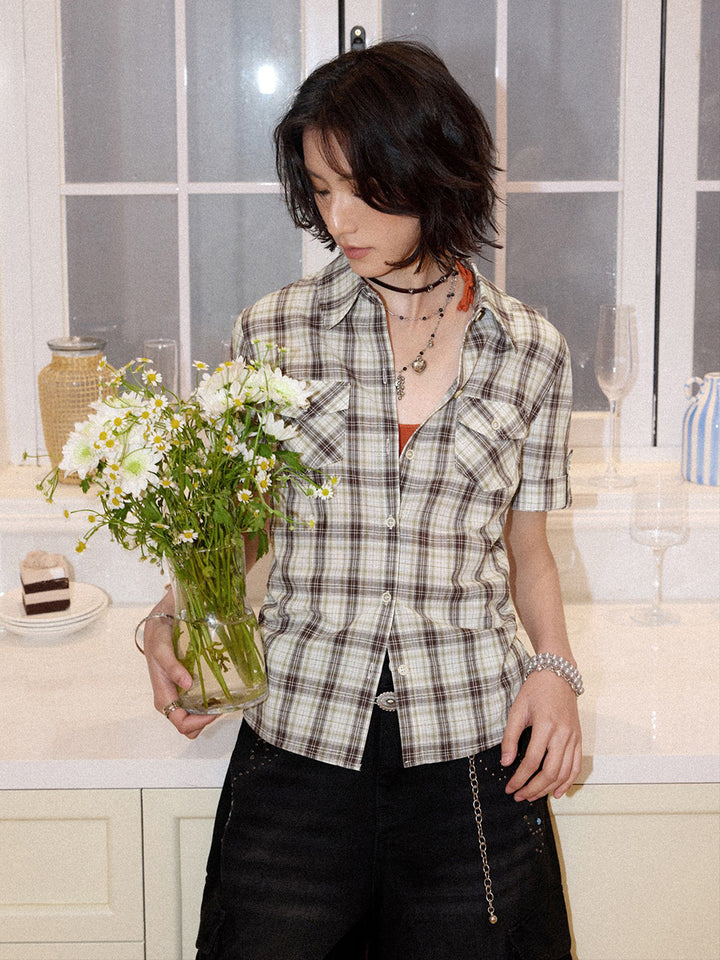 Plaid Short Sleeve Utility Shirt