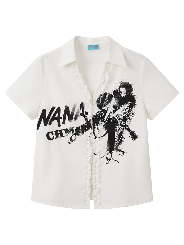 Manga Guitar Graphic Ruffle Shirt