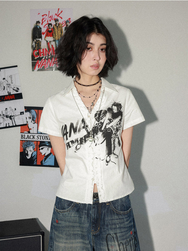 Manga Guitar Graphic Ruffle Shirt