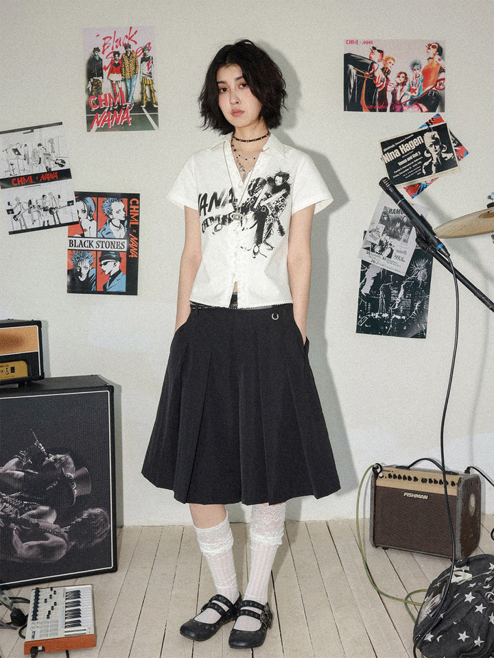 Manga Guitar Graphic Ruffle Shirt