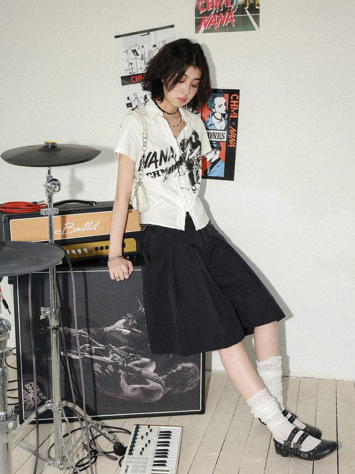 Manga Guitar Graphic Ruffle Shirt