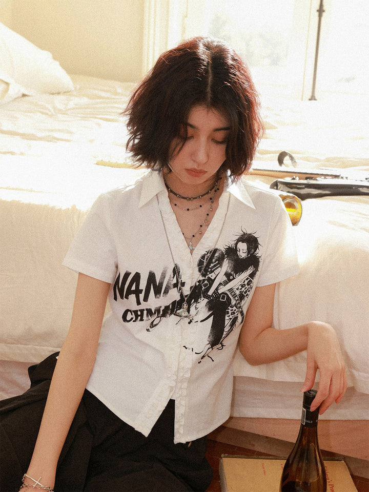 Manga Guitar Graphic Ruffle Shirt