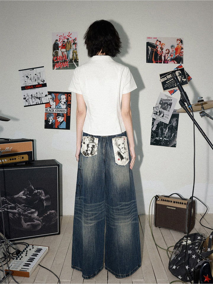 Manga Guitar Graphic Ruffle Shirt