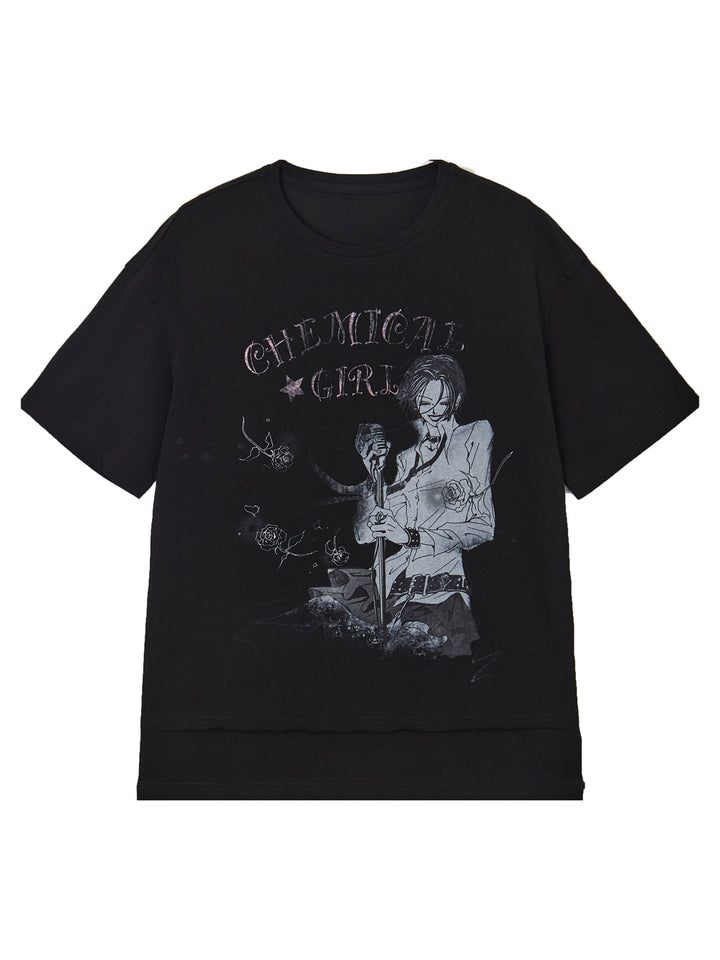 Rock Singer Rose Graphic Oversized T-Shirt