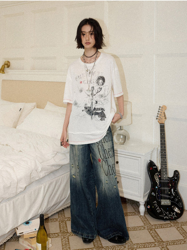 Rock Singer Rose Graphic Oversized T-Shirt