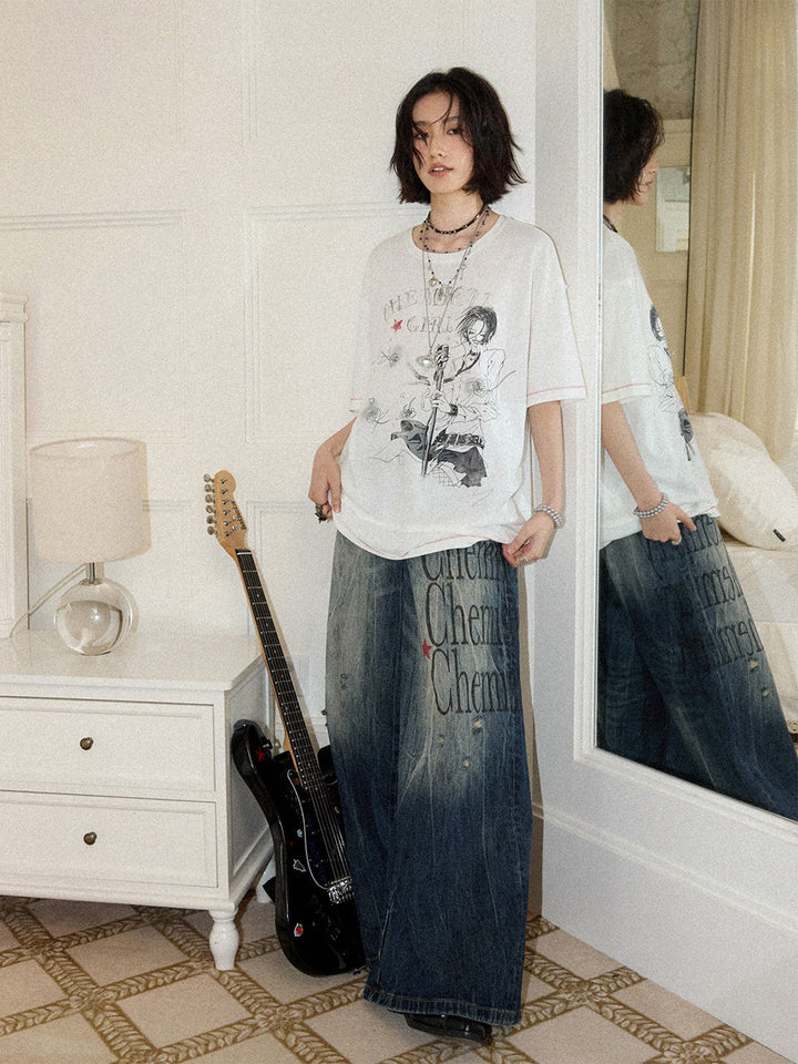 Rock Singer Rose Graphic Oversized T-Shirt