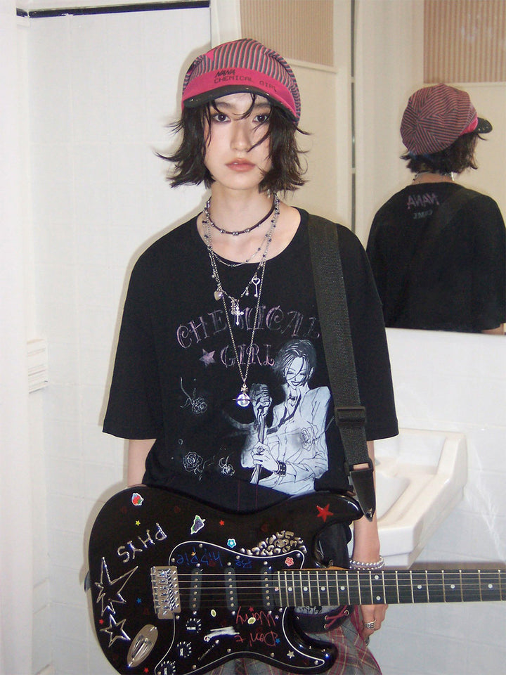 Rock Singer Rose Graphic Oversized T-Shirt