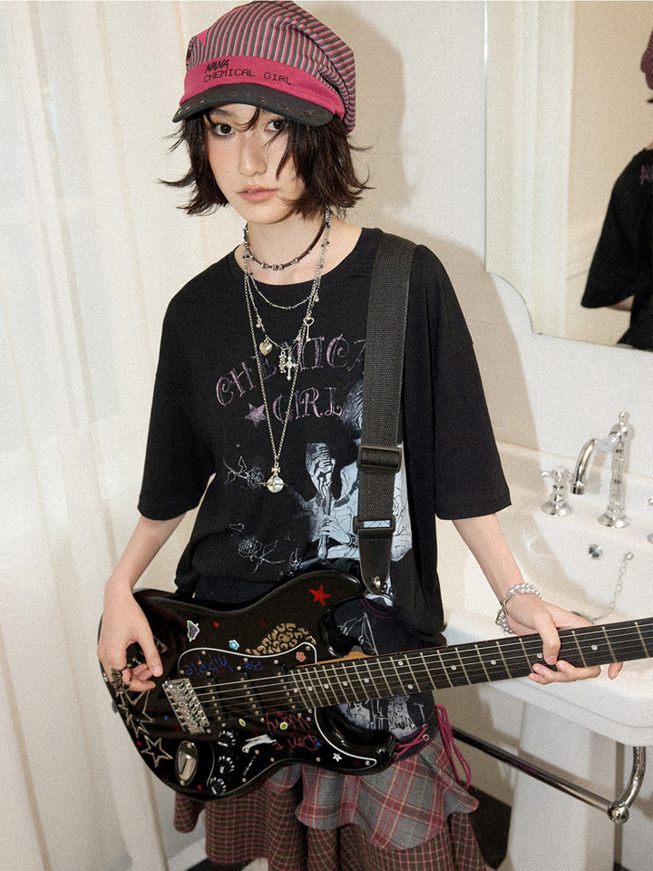 Rock Singer Rose Graphic Oversized T-Shirt