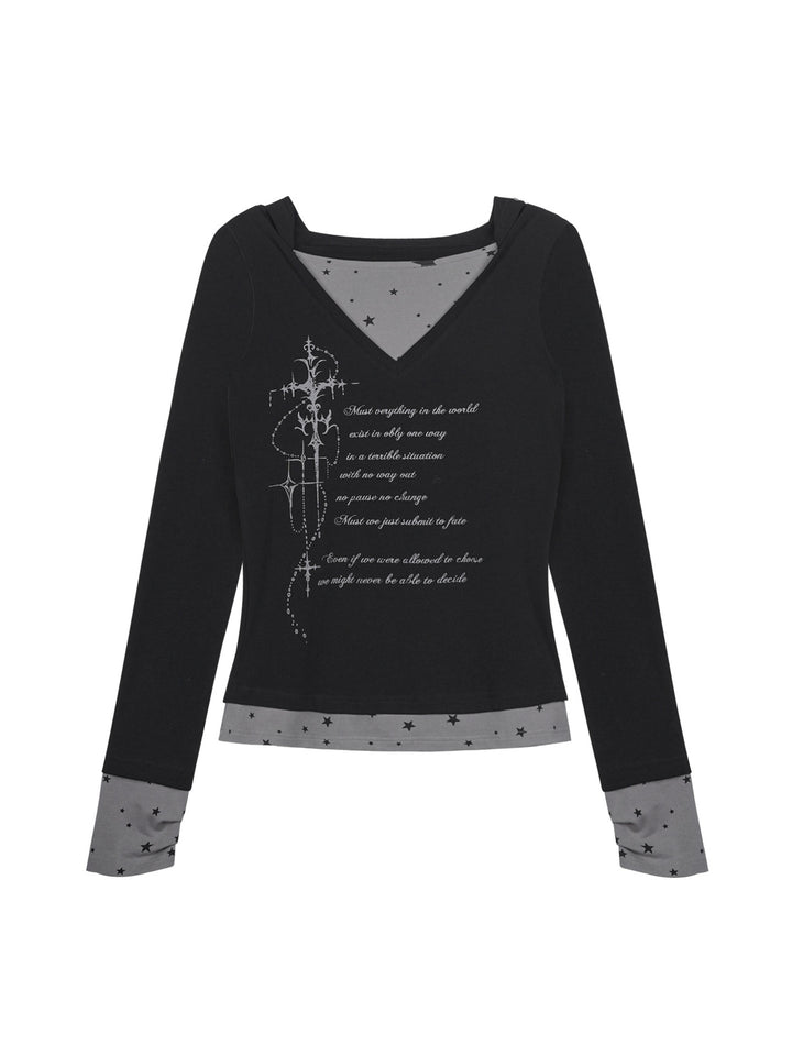 Star Layered Graphic Hooded Top