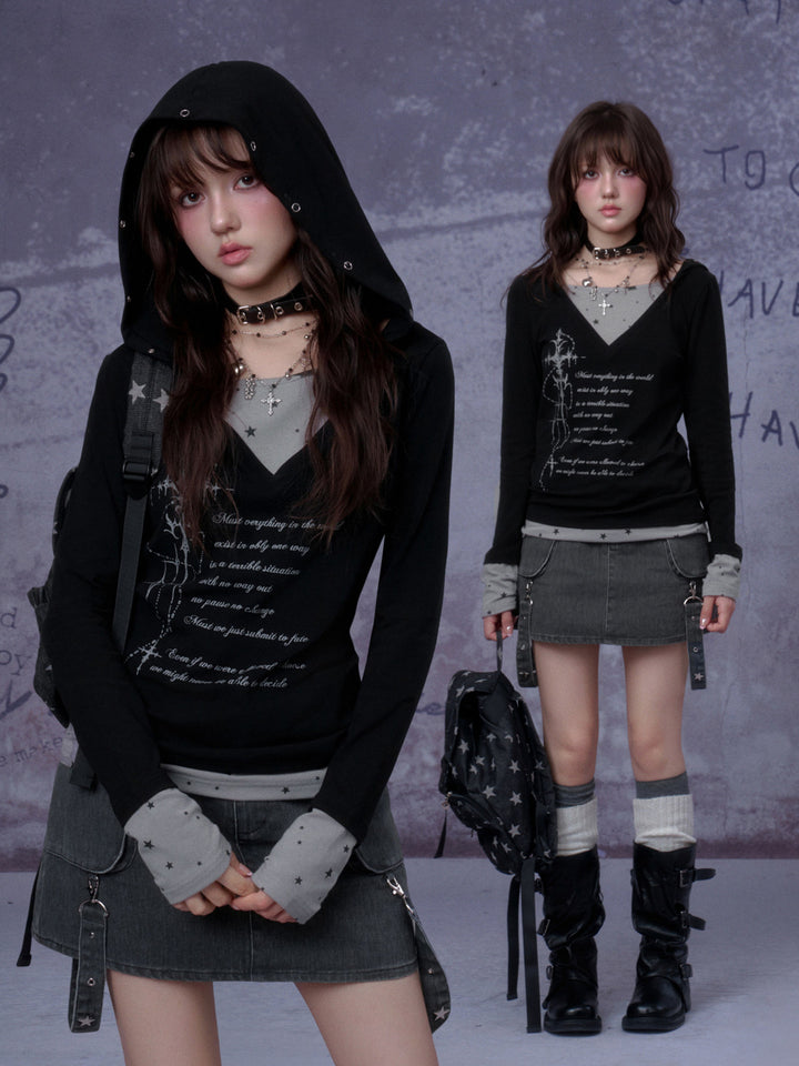 Star Layered Graphic Hooded Top
