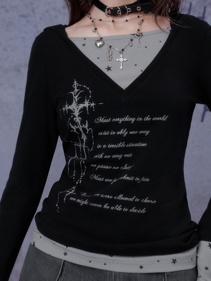 Star Layered Graphic Hooded Top