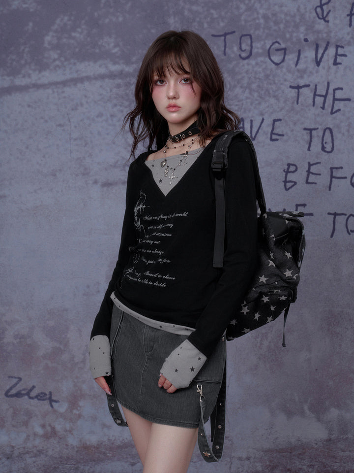 Star Layered Graphic Hooded Top