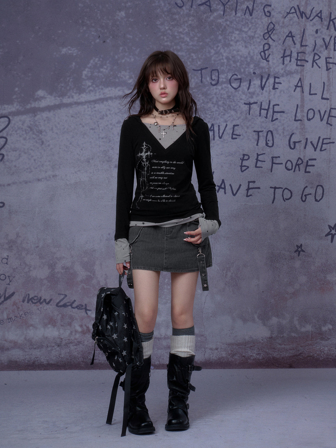 Star Layered Graphic Hooded Top