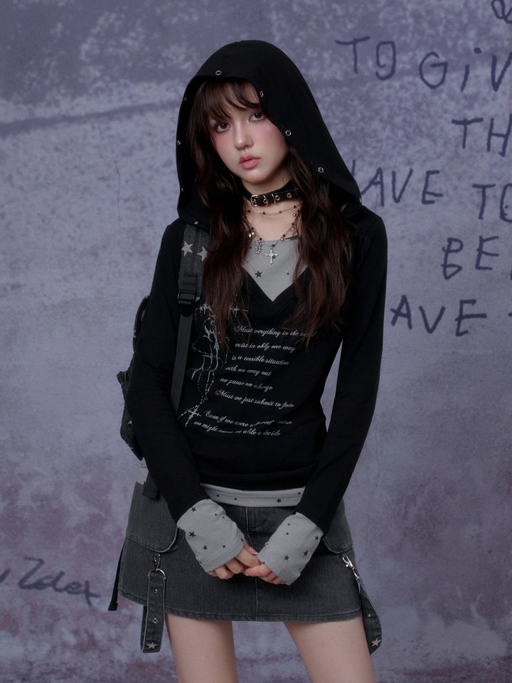 Star Layered Graphic Hooded Top