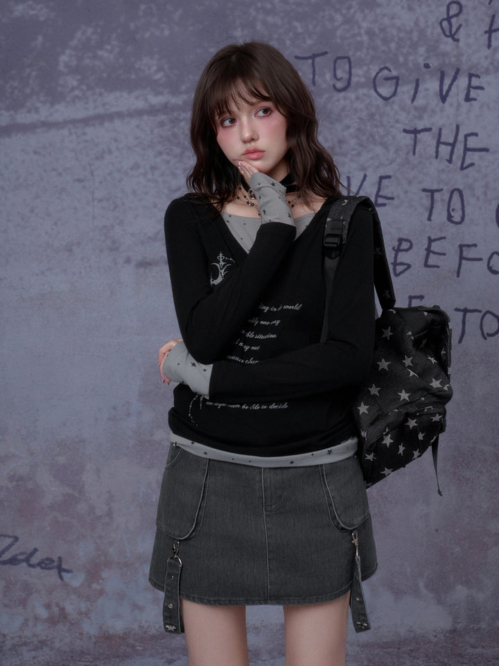 Star Layered Graphic Hooded Top