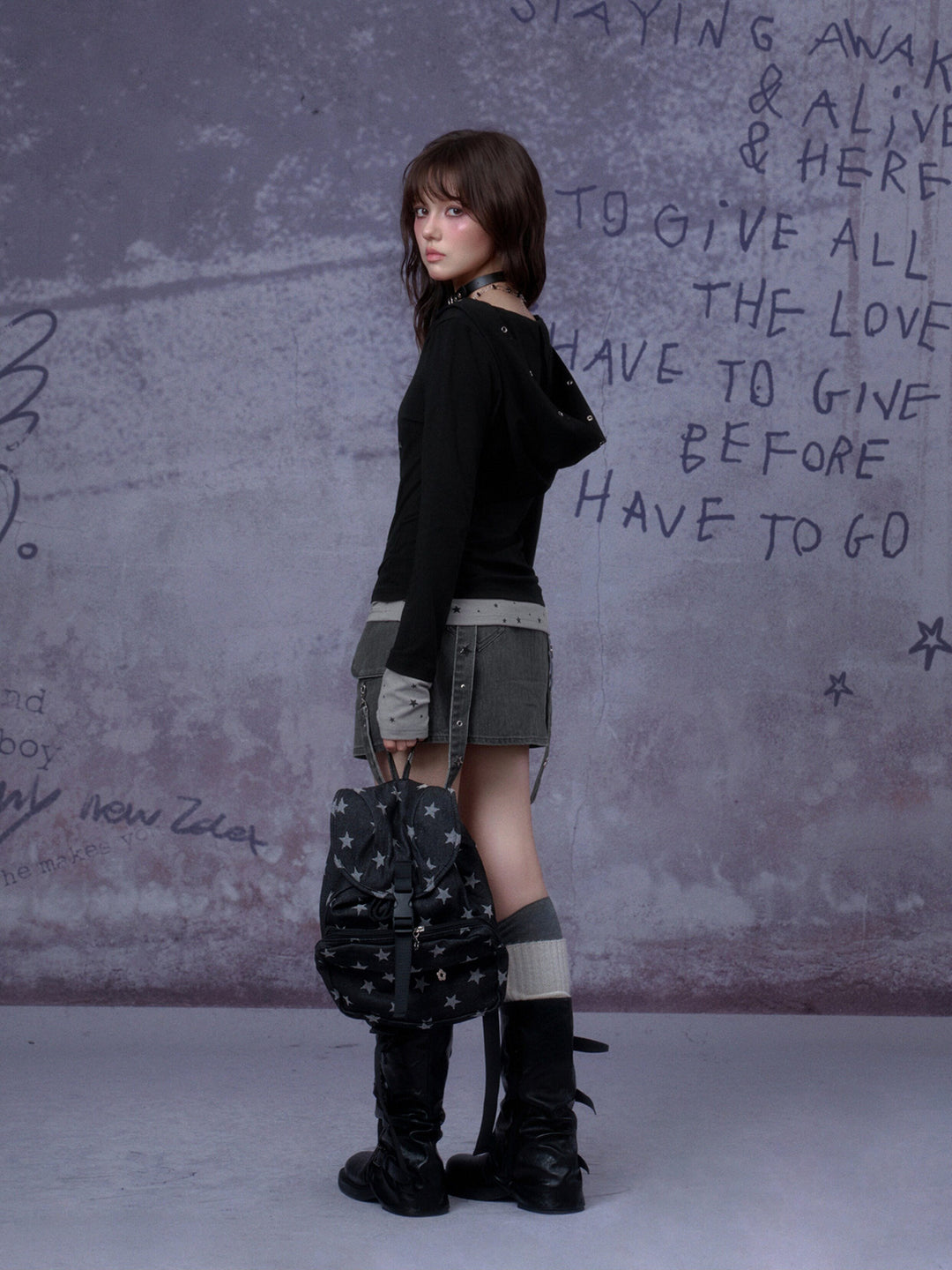 Star Layered Graphic Hooded Top