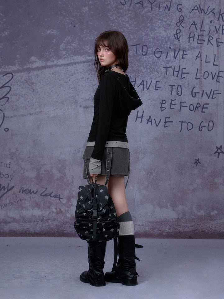 Star Layered Graphic Hooded Top