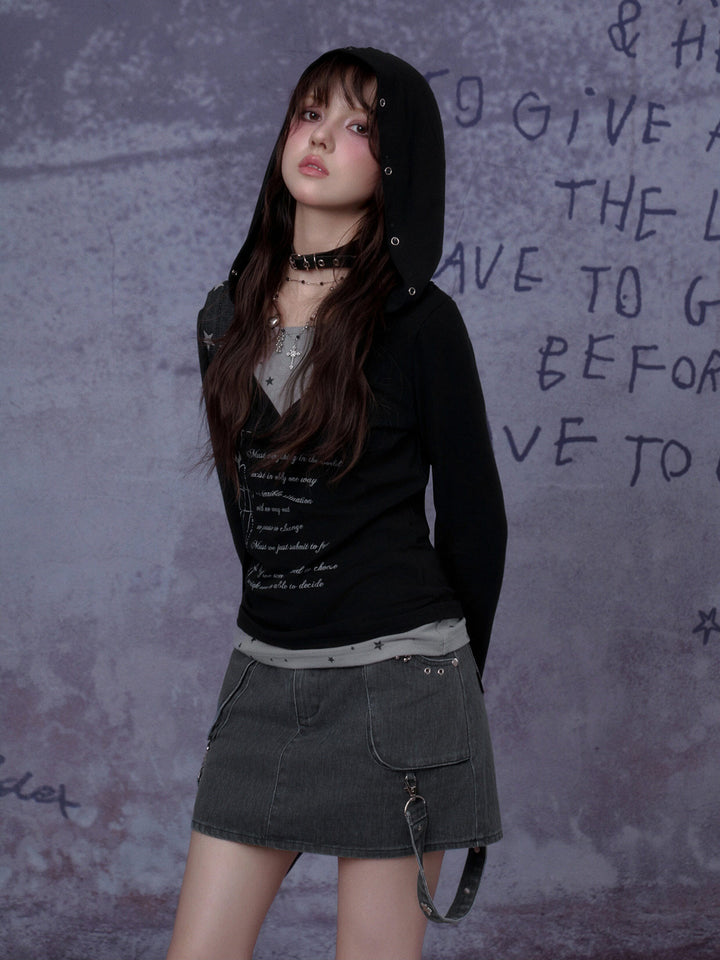 Star Layered Graphic Hooded Top