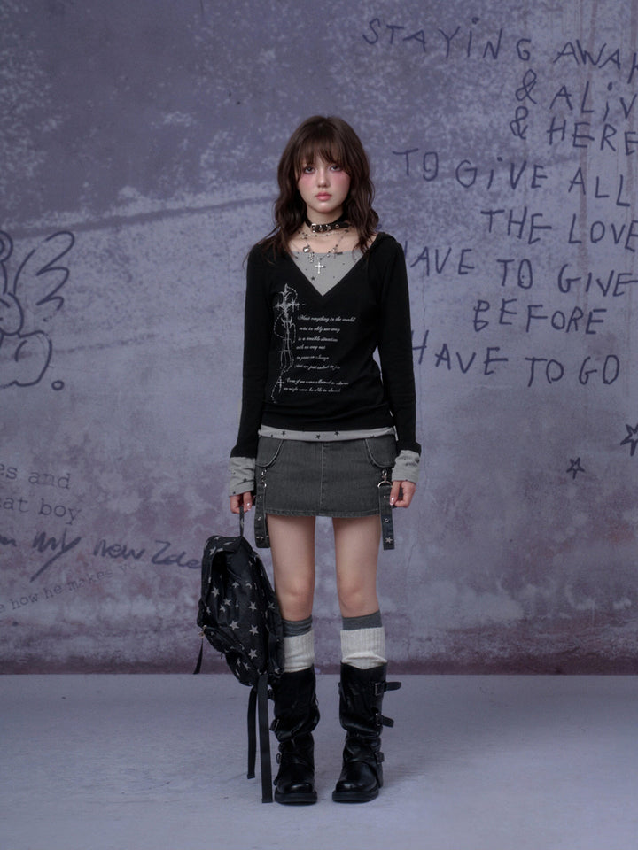 Star Layered Graphic Hooded Top