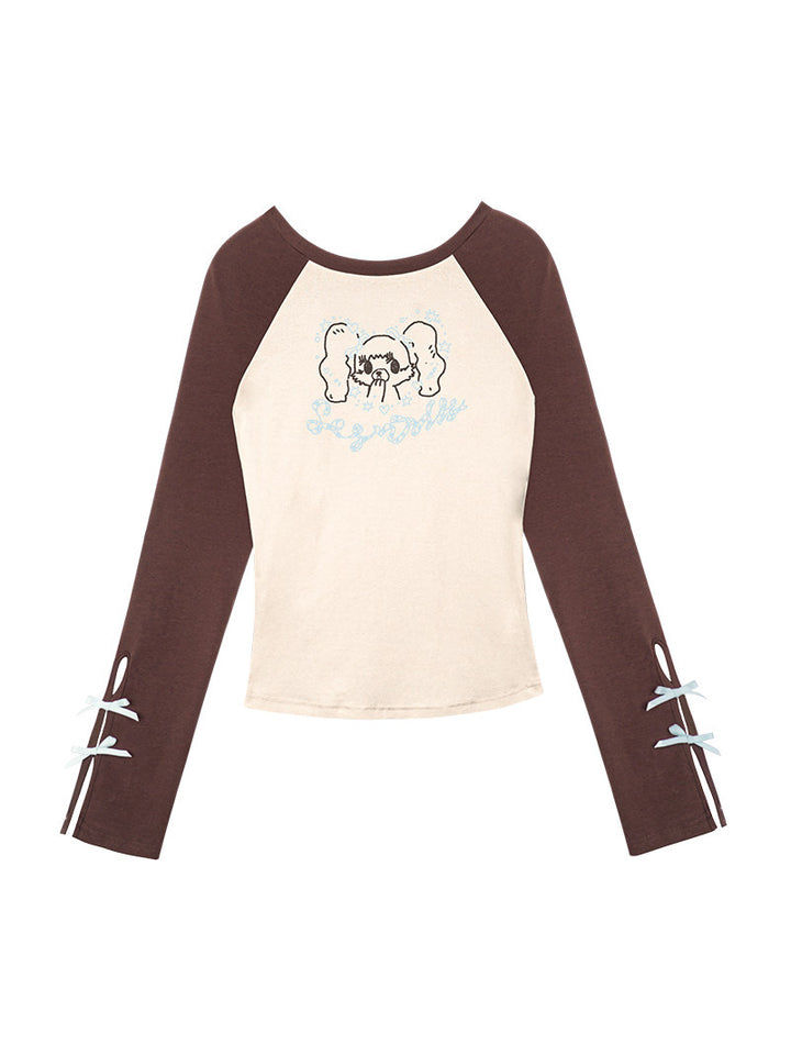 Cartoon Girl Bow Sleeve Raglan Top