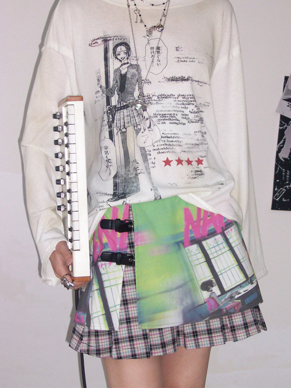 Manga Graphic Buckle Pleated Mini Skirt