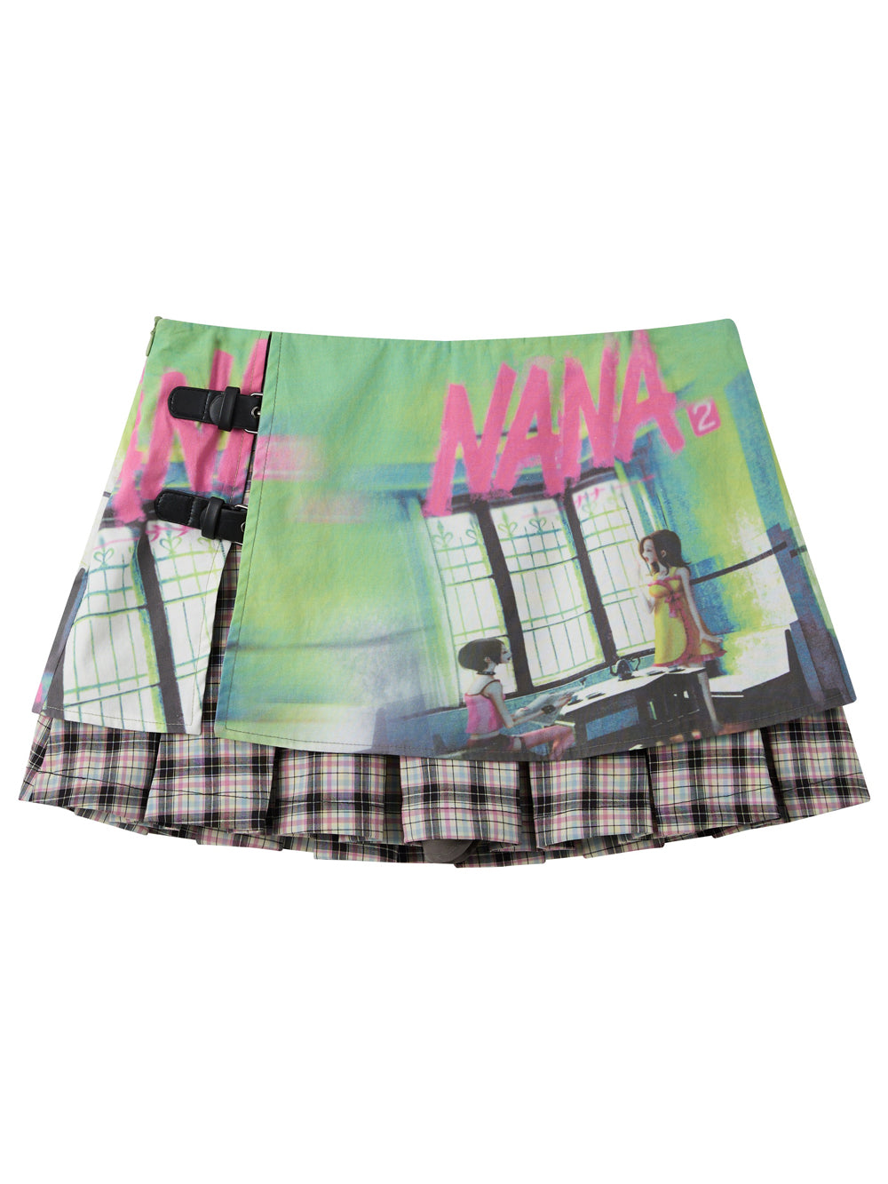 Manga Graphic Buckle Pleated Mini Skirt