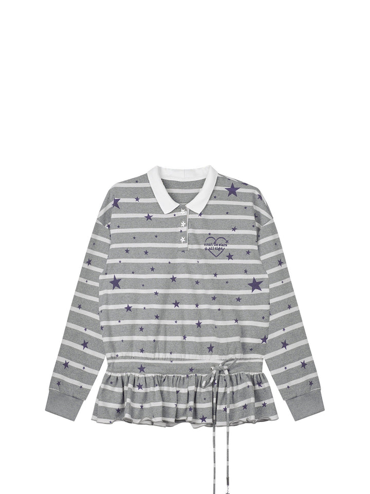 Star Stripe Peplum Polo Top