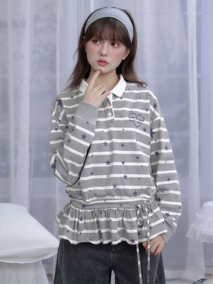 Star Stripe Peplum Polo Top