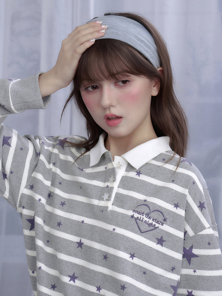 Star Stripe Peplum Polo Top
