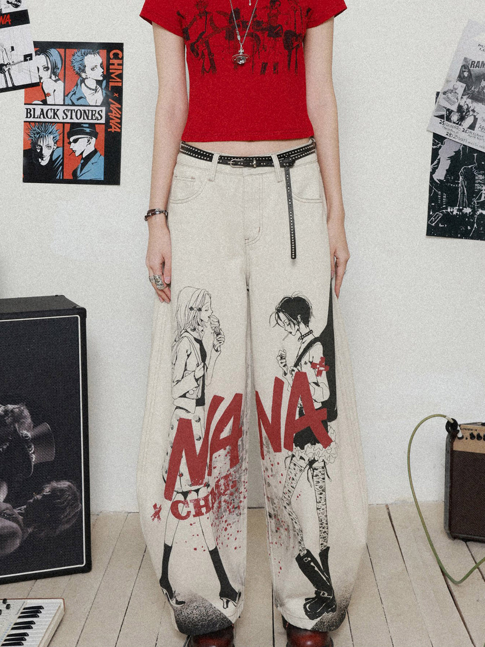 Manga Graphic Wide Leg Jeans