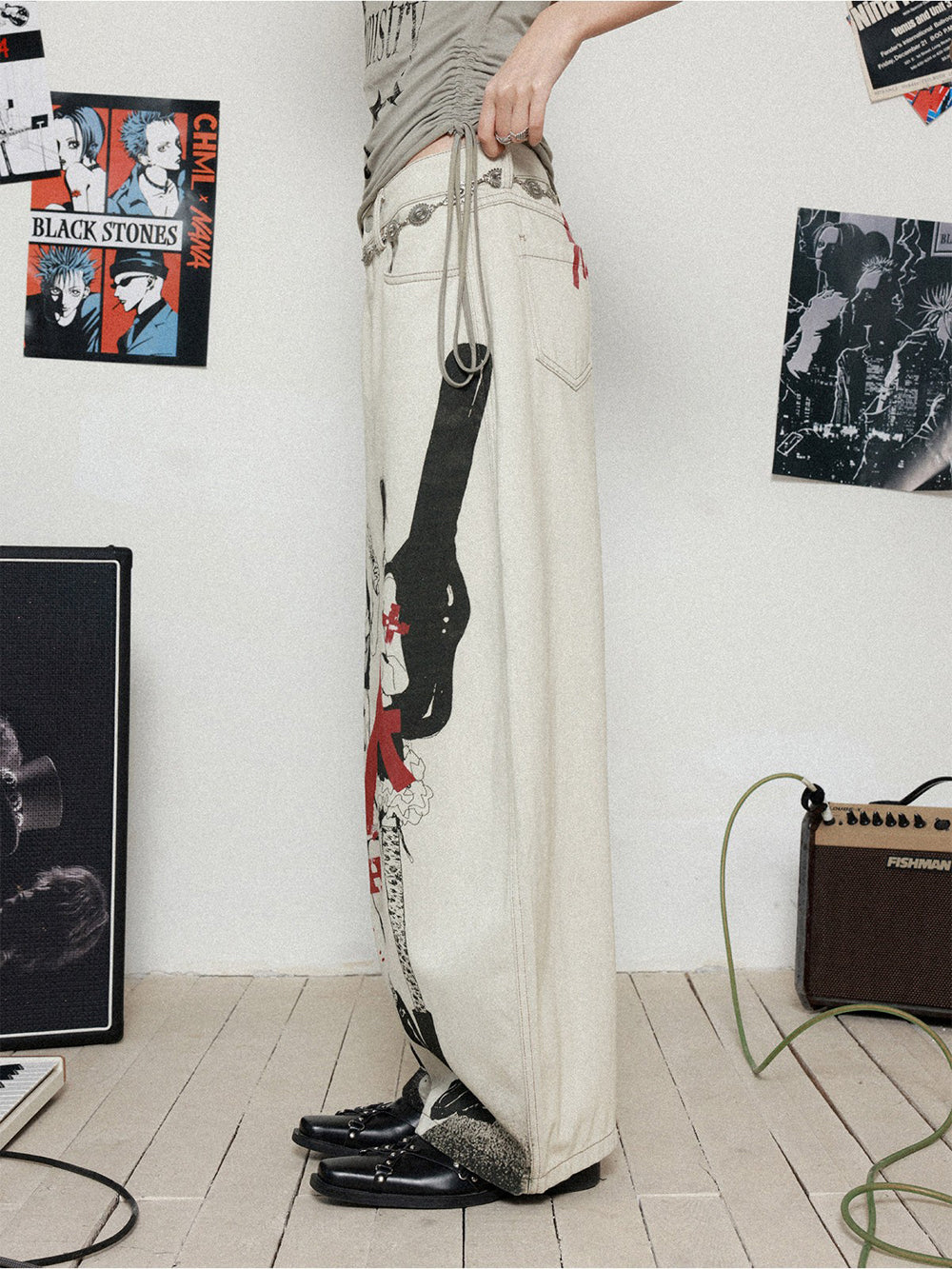Manga Graphic Wide Leg Jeans