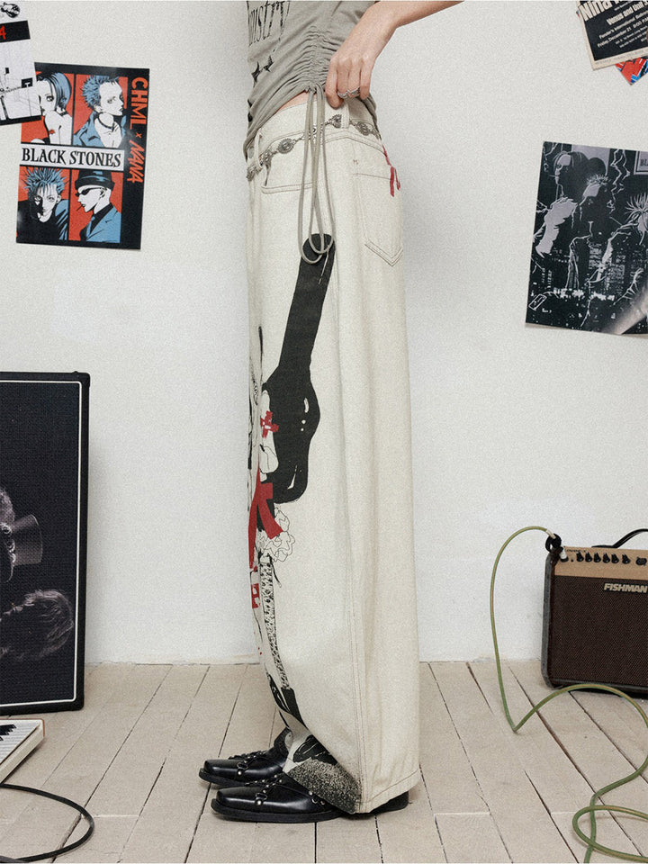 Manga Graphic Wide Leg Jeans