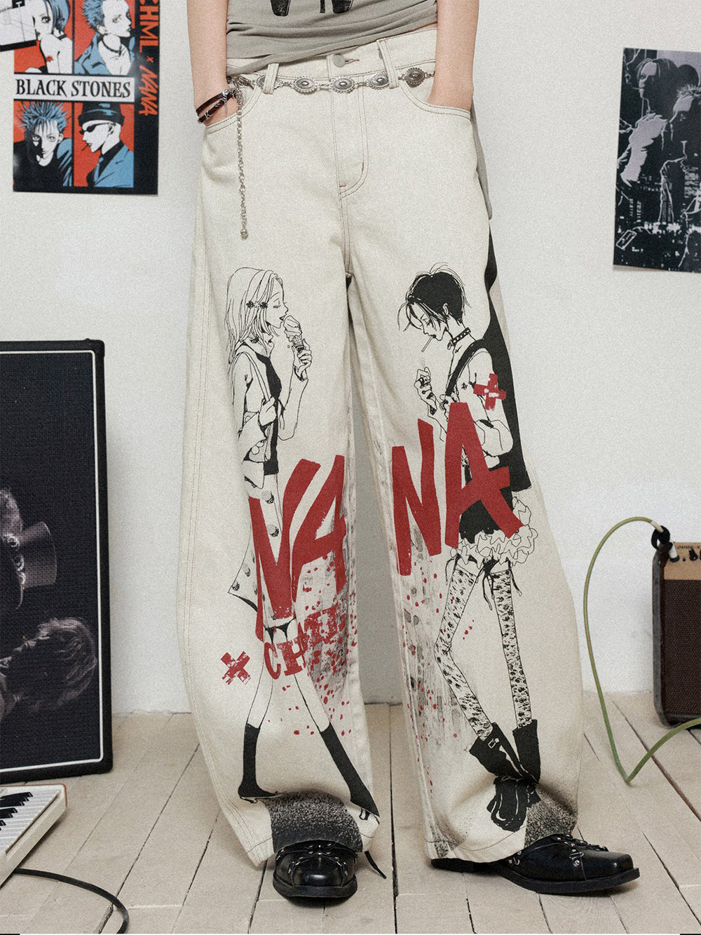 Manga Graphic Wide Leg Jeans