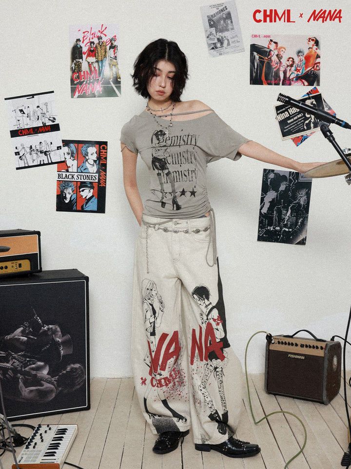 Manga Graphic Wide Leg Jeans