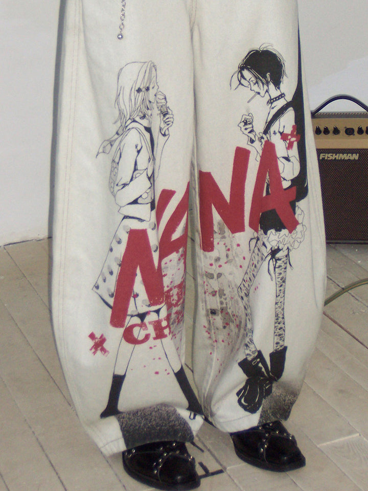 Manga Graphic Wide Leg Jeans
