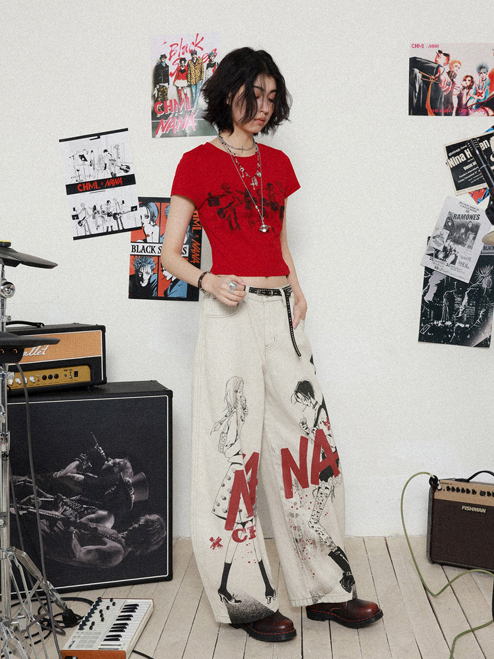 Manga Graphic Wide Leg Jeans