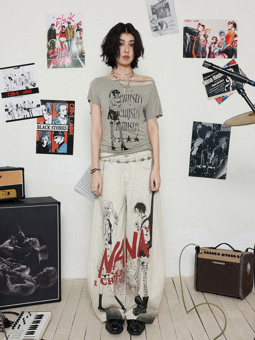 Manga Graphic Wide Leg Jeans