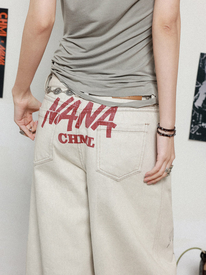 Manga Graphic Wide Leg Jeans