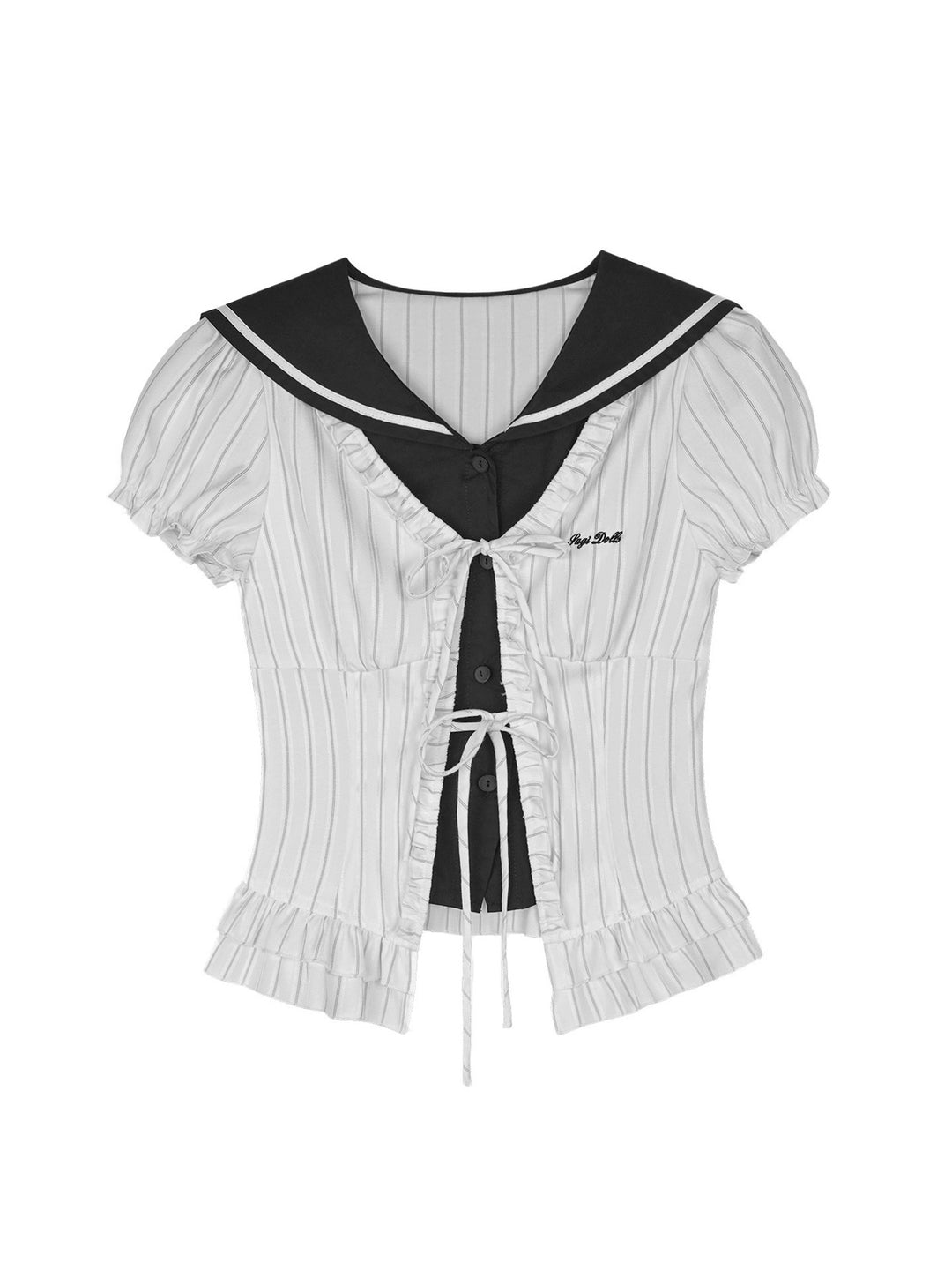 Pinstripe Sailor Collar Ruffle Top