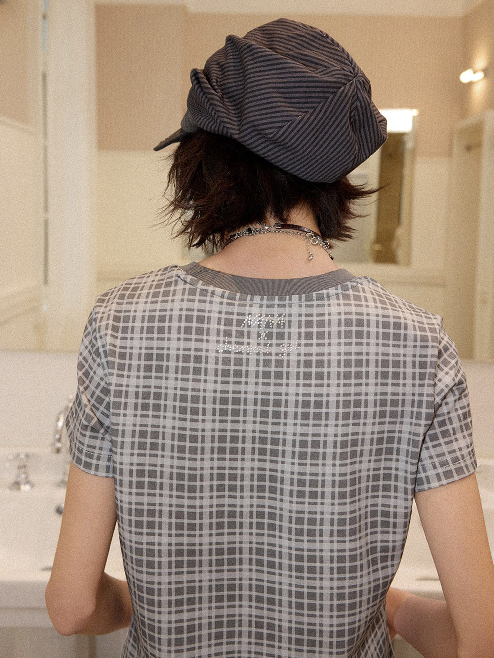 Manga Portrait Plaid Sleeve T-Shirt