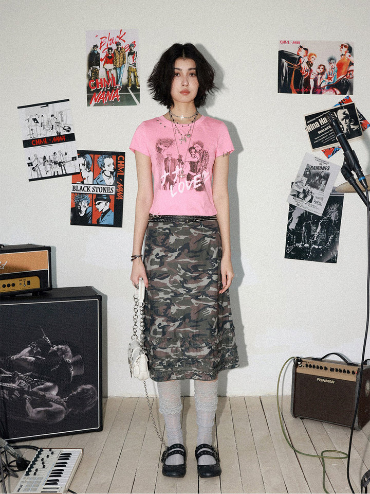 Manga Love Graphic Studded Baby Tee